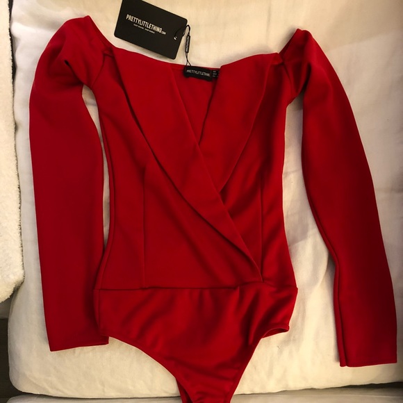 Pretty Little Things Other - Pretty Little Thing Red Tux Blazer Detail Bardot